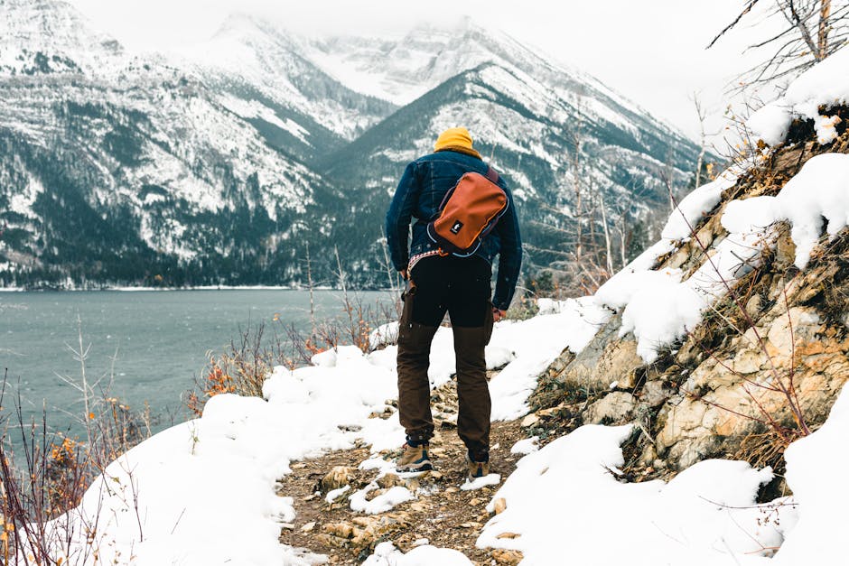 Explore the snow-covered trails of Waterton Park, Canada, with a scenic winter backdrop